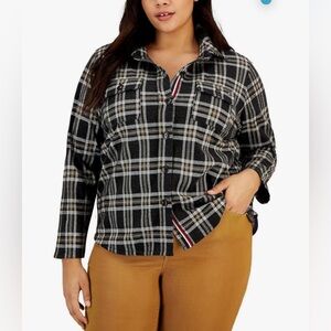 NWT Tommy Hilfiger Everyday Soft Casual‎ Shacket Jacket W2XEP678 2X Gray Combo